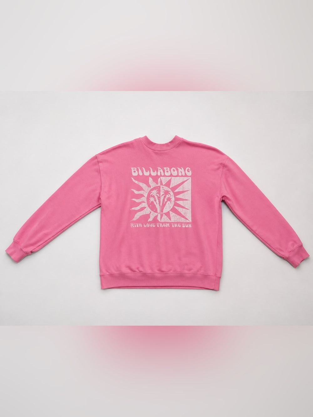 Billabong Pink Graphic Crewneck Sweatshirt with Sun & Palms - Picture 1 of 4